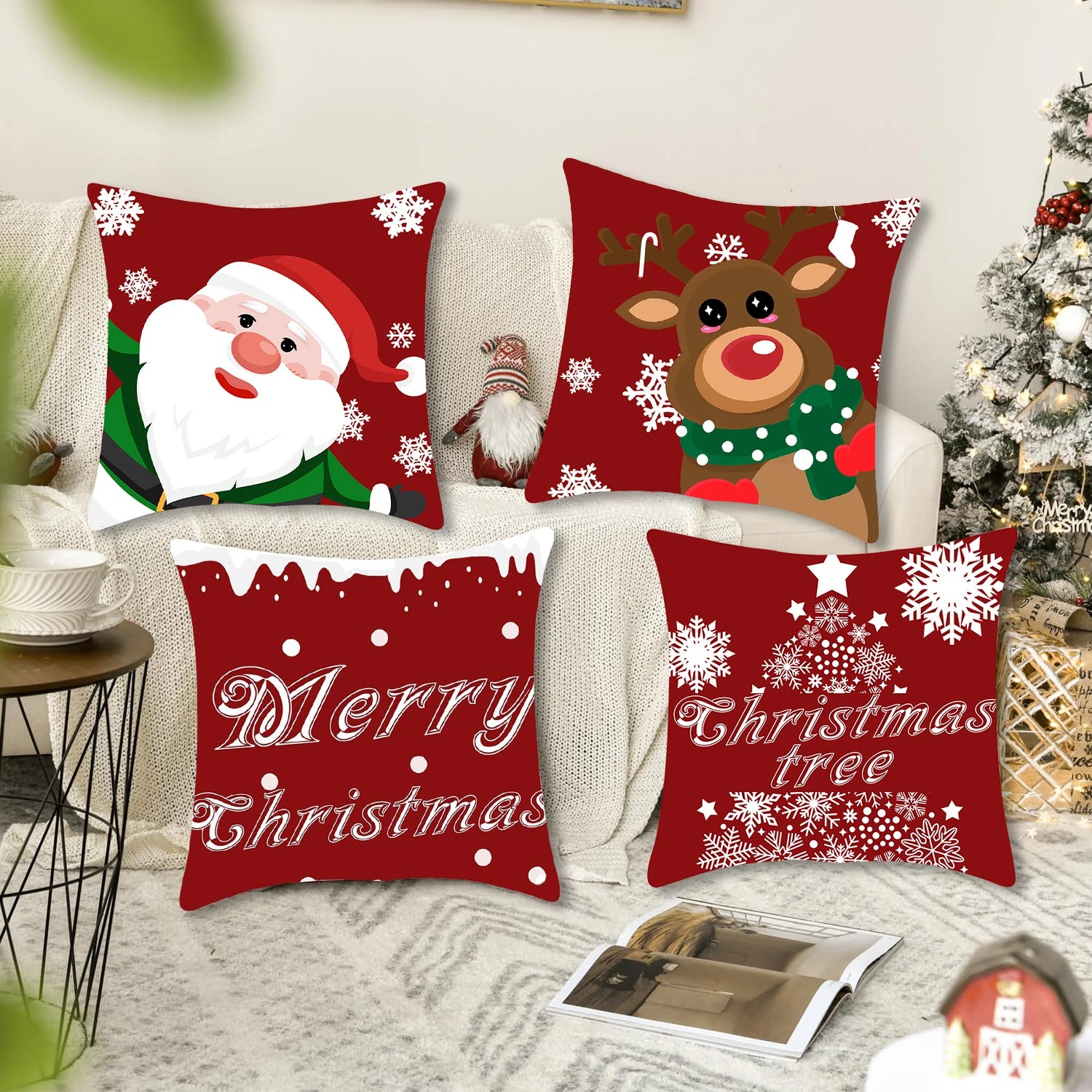 1pcs 2D Christmas Pillow Cover Xmas Party Decoration 2025 Xmas Holiday Santa Claus Pillow Cover Navidad Natal New Year Gift 2026