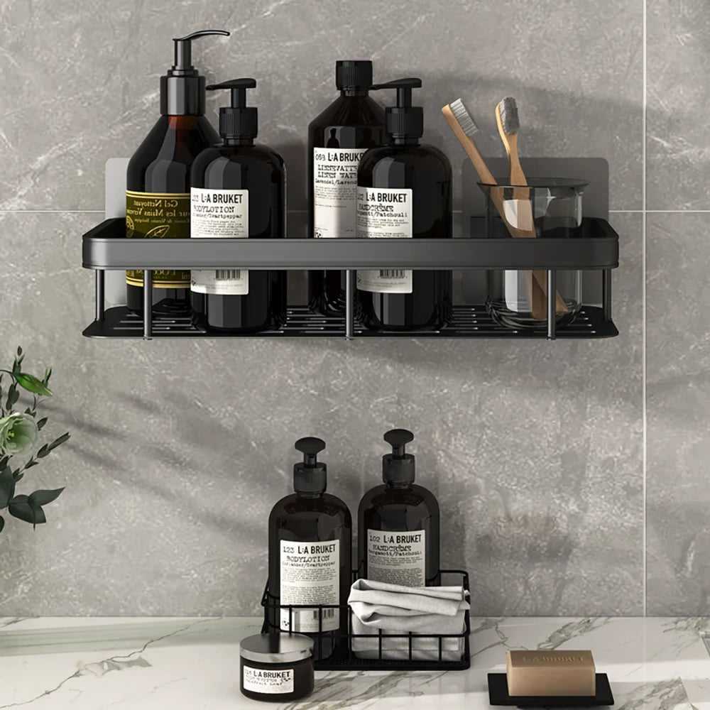 Spice Rack Dish Wall Shelf Kitchen Cabinet Storage Shelves Drying Sink Nail Free Wall Hanging Corner Rectangular Rack