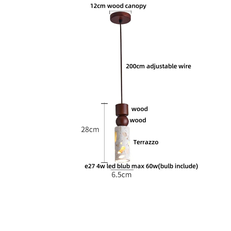 IWHD Wood Ball LED Pendant Lamp Restaurant Bar Living Room Decor Wabi Sabi Stone Terrazzo Nordic Modern Hanging Lights Lamparas