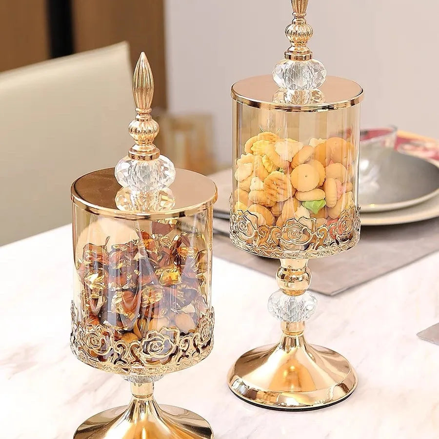 Light Luxury Crystal Glass Storage Jar With Lid European And American Living Room Coffee Table Lace Candy Jar Storage Ornaments