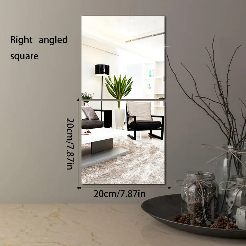 4/8PCS 3D Self-Adhesive Mirror Wall Stickers Flexible Acrylic Art Decor 20/30cm for Living Room DIY Home Decor