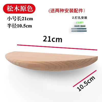 Wooden Semicircle Wall Shelf Background Wall Hanging Projector Display Stand Storage Organization Suspension Home Decoration