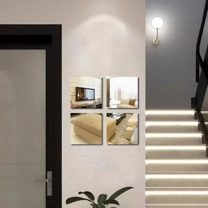 4/8PCS 3D Self-Adhesive Mirror Wall Stickers Flexible Acrylic Art Decor 20/30cm for Living Room DIY Home Decor