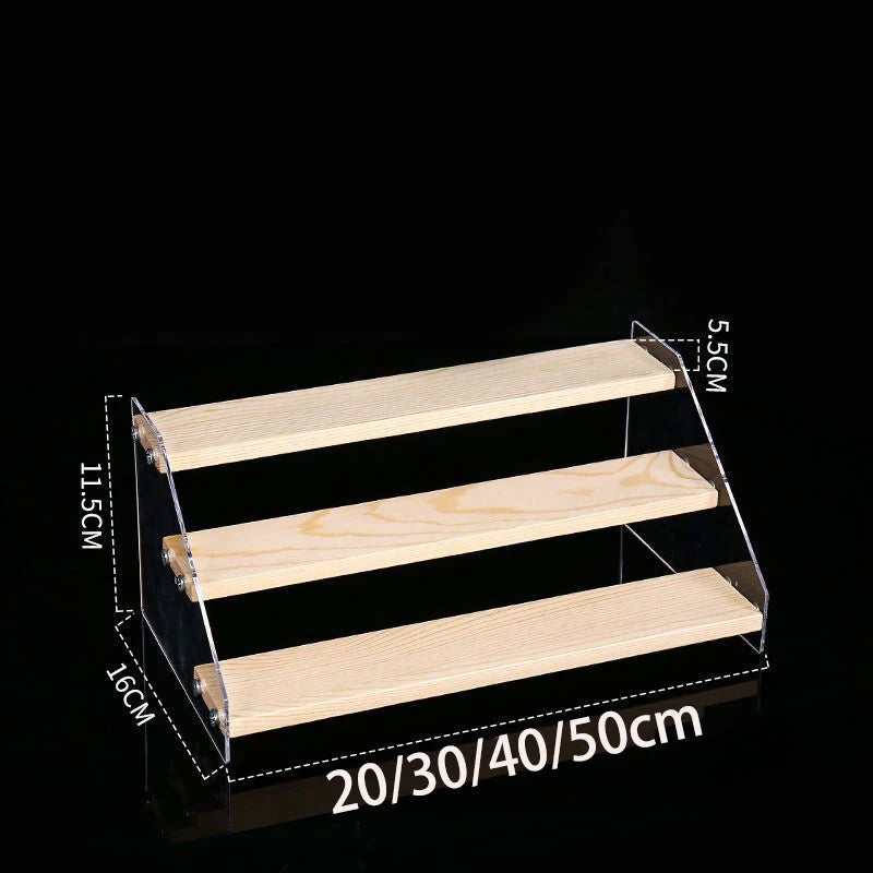 1-7 Step Acrylic Wood Display Stand Wooden Tiered Display Riser Shelf Organizer Rack for Perfumes Figures Collectibles Cupcakes