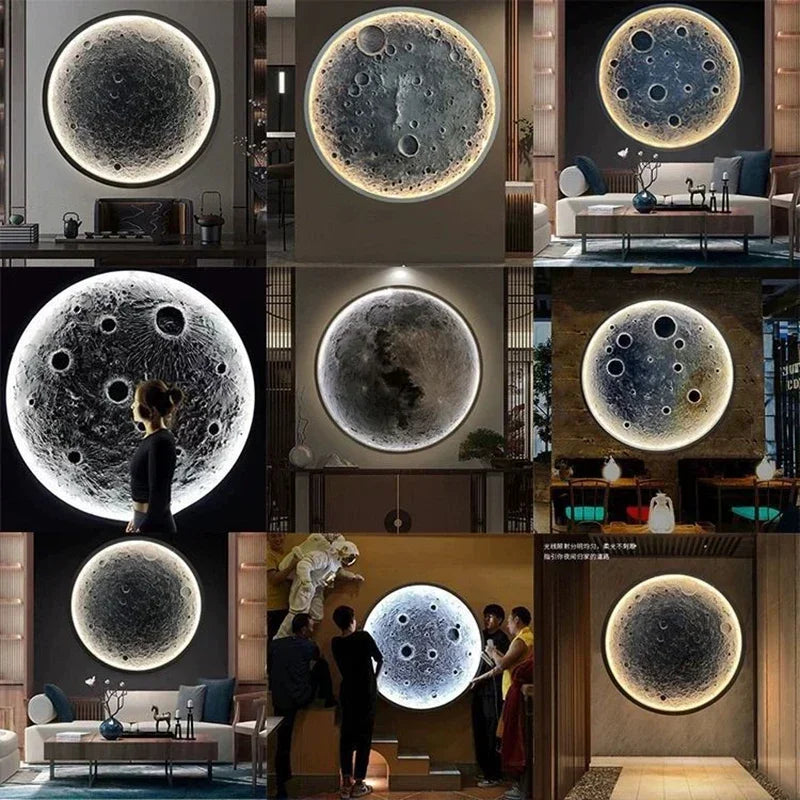 3D Relief Moon Lamp Wall Lamp Internet Famous Atmosphere Decoration Tavern Background Wall Hanging Gypsum Moon Mural Lamp