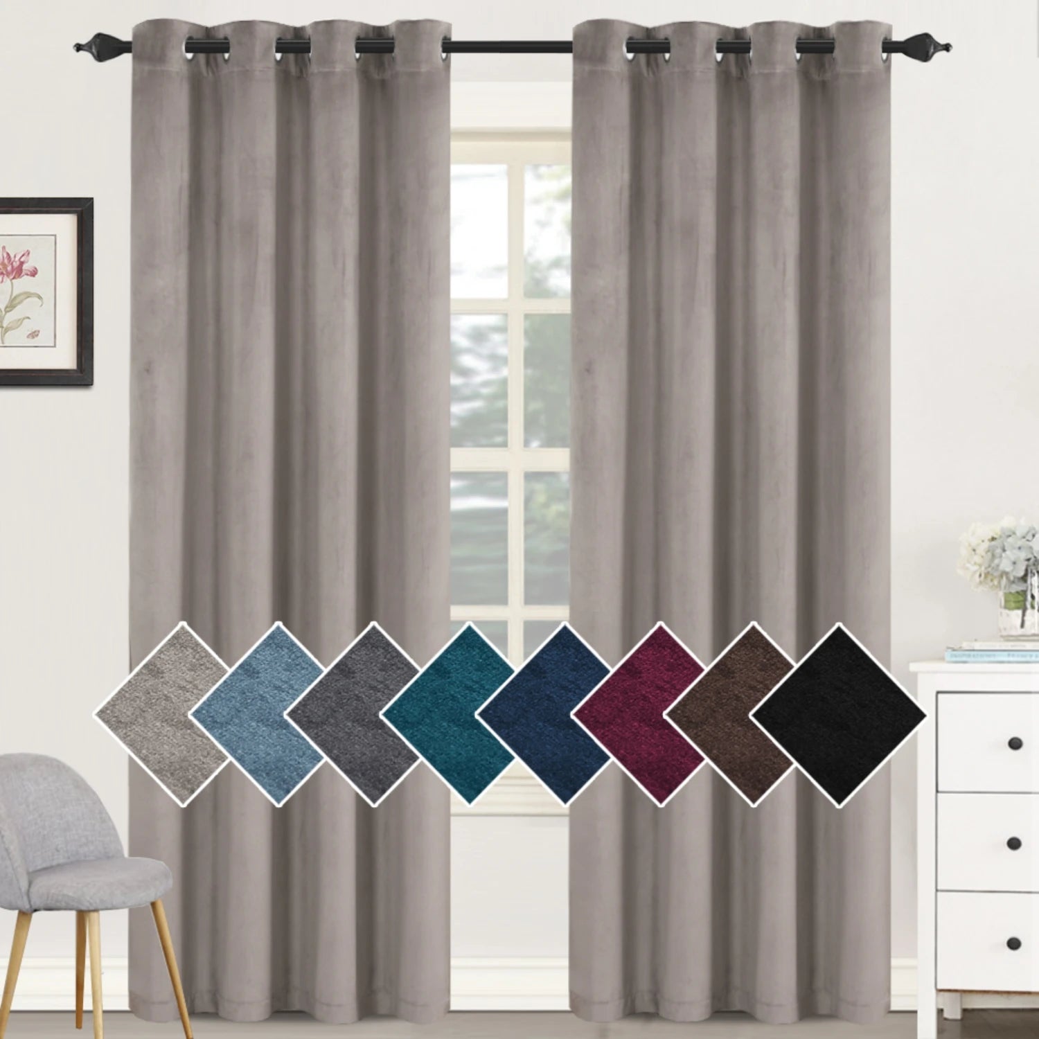 Velvet Blackout Curtains 2 Panels Set Thermal Insulated Long Curtains Drapes Room Darkening Grommet Drapes for Living Room