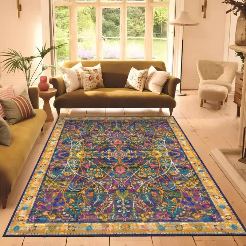 Floral Patterned Rug Non-slip Washable Rug Stylish Contemporary Rug, Living Room Rug Durable Cozy  Area Runner Mats Decoration