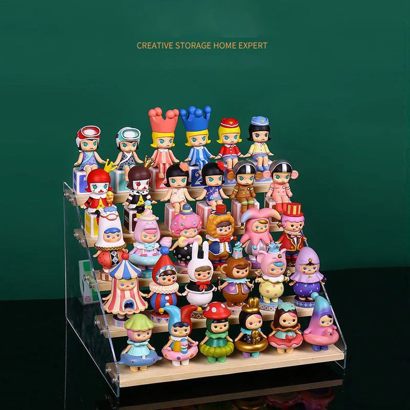 1-7 Step Acrylic Wood Display Stand Wooden Tiered Display Riser Shelf Organizer Rack for Perfumes Figures Collectibles Cupcakes