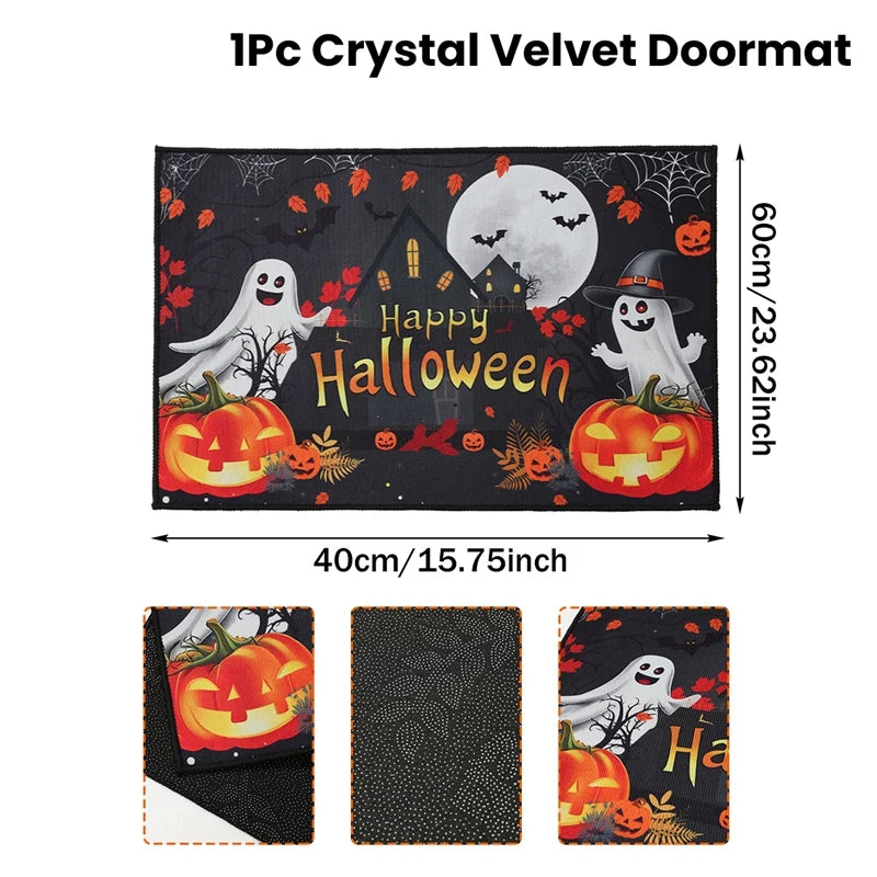 Halloween Crystal Velvet Doormat Halloween Theme Party Decoration Kids Favor Pumpkin Ghost Doormat Trick or Treat Party Supplies