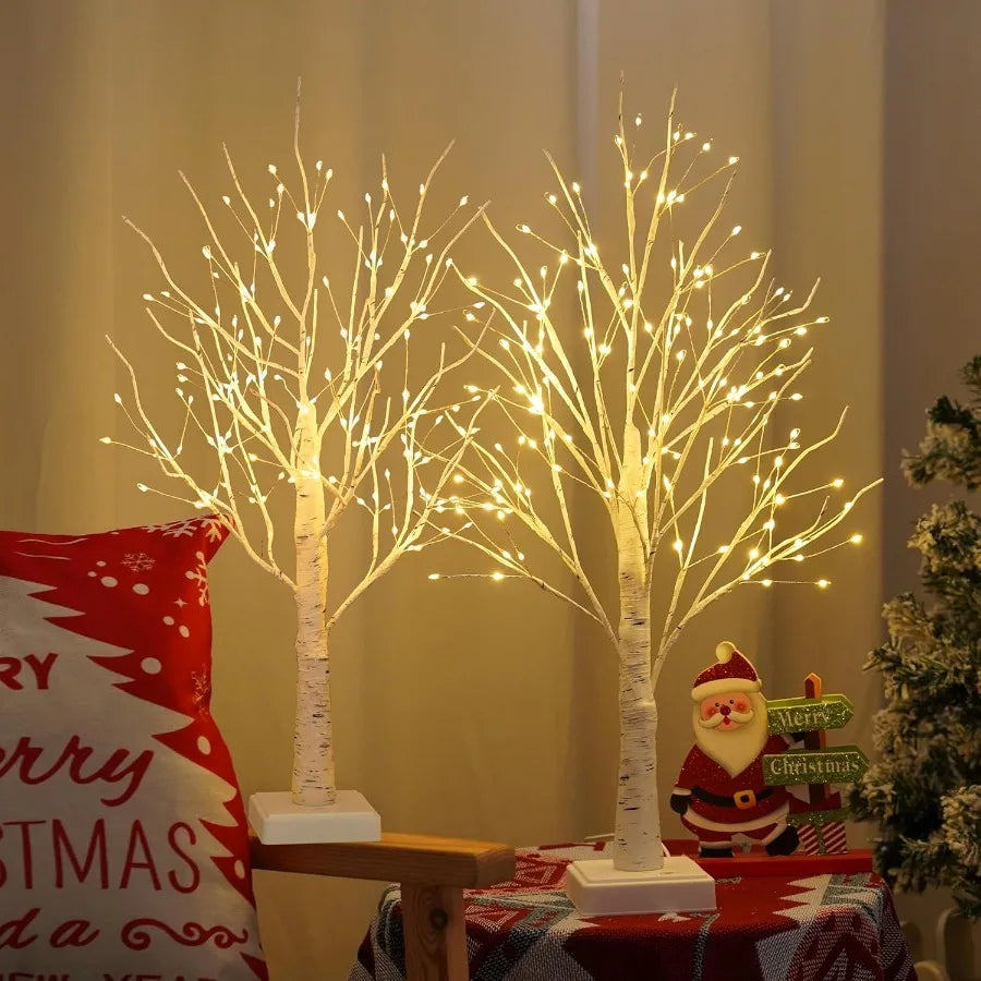 2 Pack 144 LED Artificial Tree Lamp with Timer DIY Birch Tree with LED Lights Lighted up Tree Lamp USB Battery Powered Fairy Li