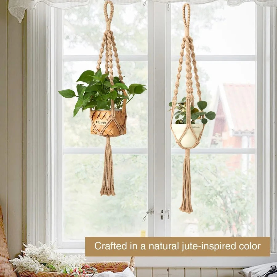 2Pcs Macrame Plant Hangers Indoor Outdoor 27.56 Boho Hanging Planters for Indoor Plants Macrame Wall Hanging Dr for Flower Pots