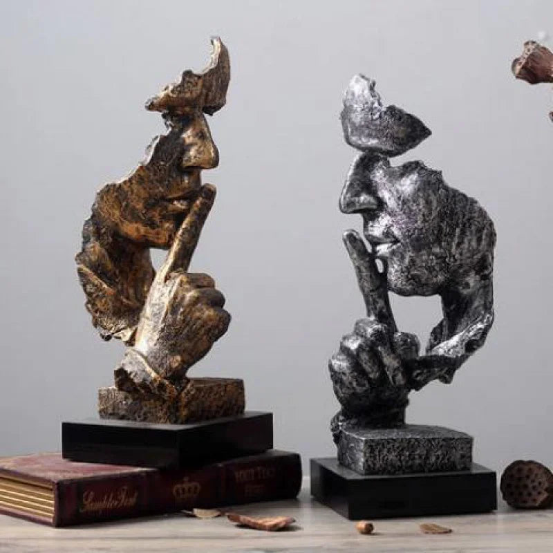 See No Evil Resin Art Silence Mask Figurines Decorations for Home Abstract Silence Is Gold Mask Miniatures Sculpture Artwork