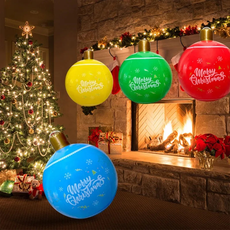 Jumbo 60CM Inflatable Christmas Sphere Outdoor Holiday Decor PVC Weatherproof Lawn Ornament for Xmas New Year Festivities