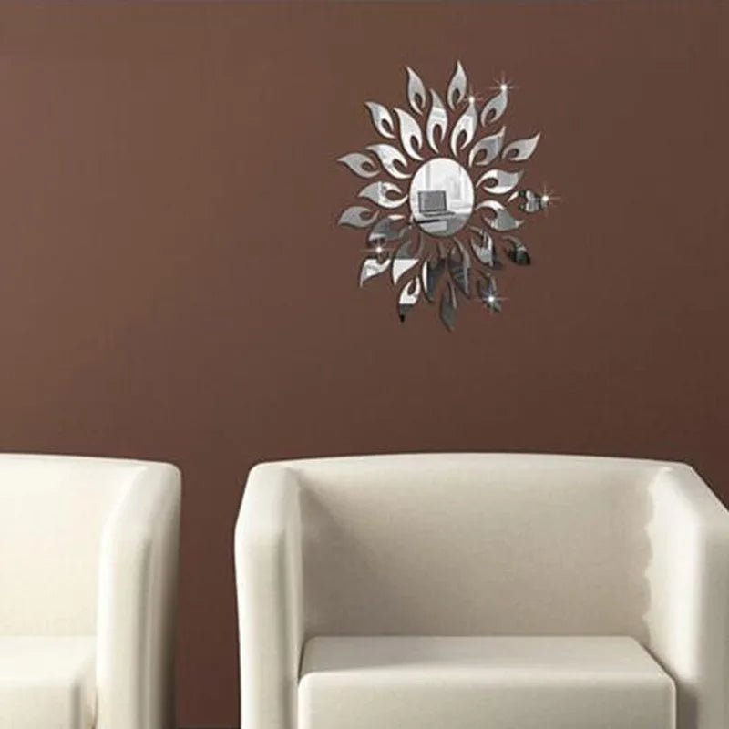 Mirror Sun Flower Art Removable Wall Sticker Acrylic Mural Decal Household Room Decoration