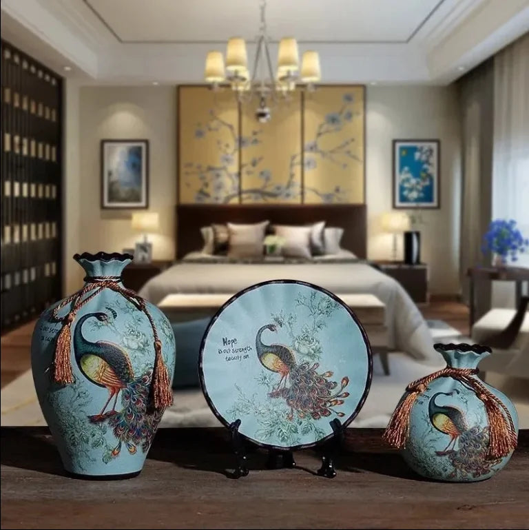 3Pcs/Set Ceramic Vase Stereoscopic dried flowers arrangement wobble plate room entrance ornaments wedding decorations