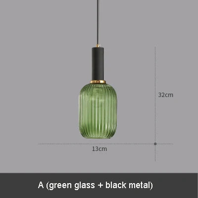 Modern Ribbed Glass Pendant Lamp Smoke Cognac Green Nordic Suspension Light Dinning Room Bedroom Restaurant Hotel Bedside Cafe