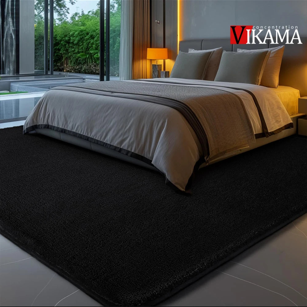 Black Plush Shaggy Area Rug for Bedroom and Living Room