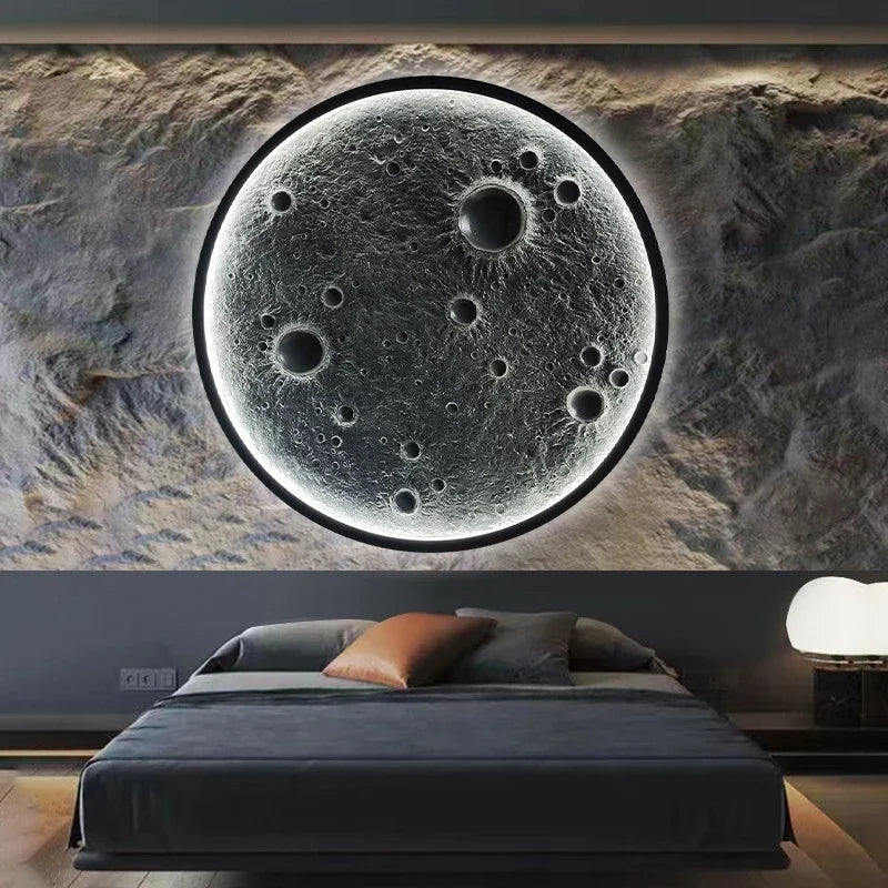3D Relief Moon Lamp Wall Lamp Internet Famous Atmosphere Decoration Tavern Background Wall Hanging Gypsum Moon Mural Lamp