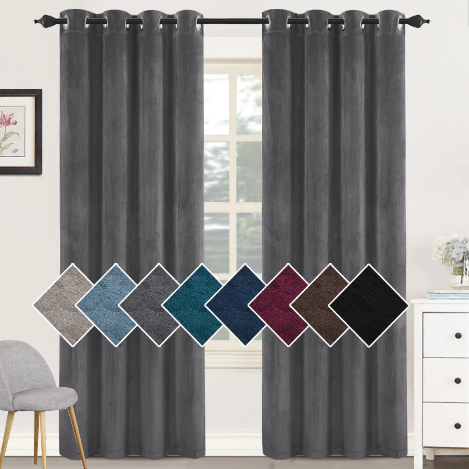 Velvet Blackout Curtains 2 Panels Set Thermal Insulated Long Curtains Drapes Room Darkening Grommet Drapes for Living Room