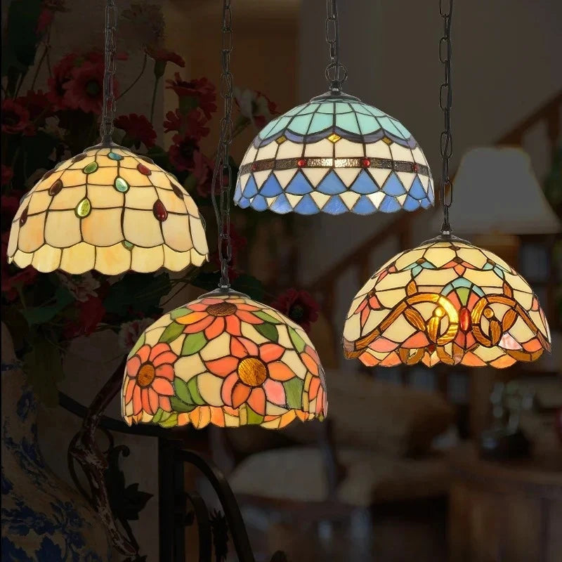 Nordic Colorful Glass Pendant Lights Mediterranean Countryside Hanging Lamp Bedroom Bedside Living Room Led Chandelier