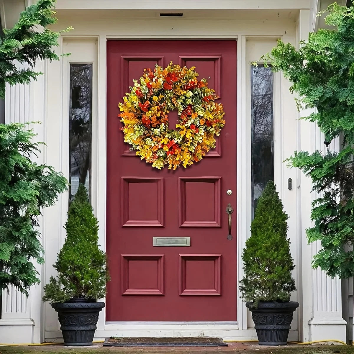 1pc Elegant Artificial Flower Wreath - Realistic Fall Foliage- Indoor Door Hanging Decor for Thanksgiving, Christmas, Halloween