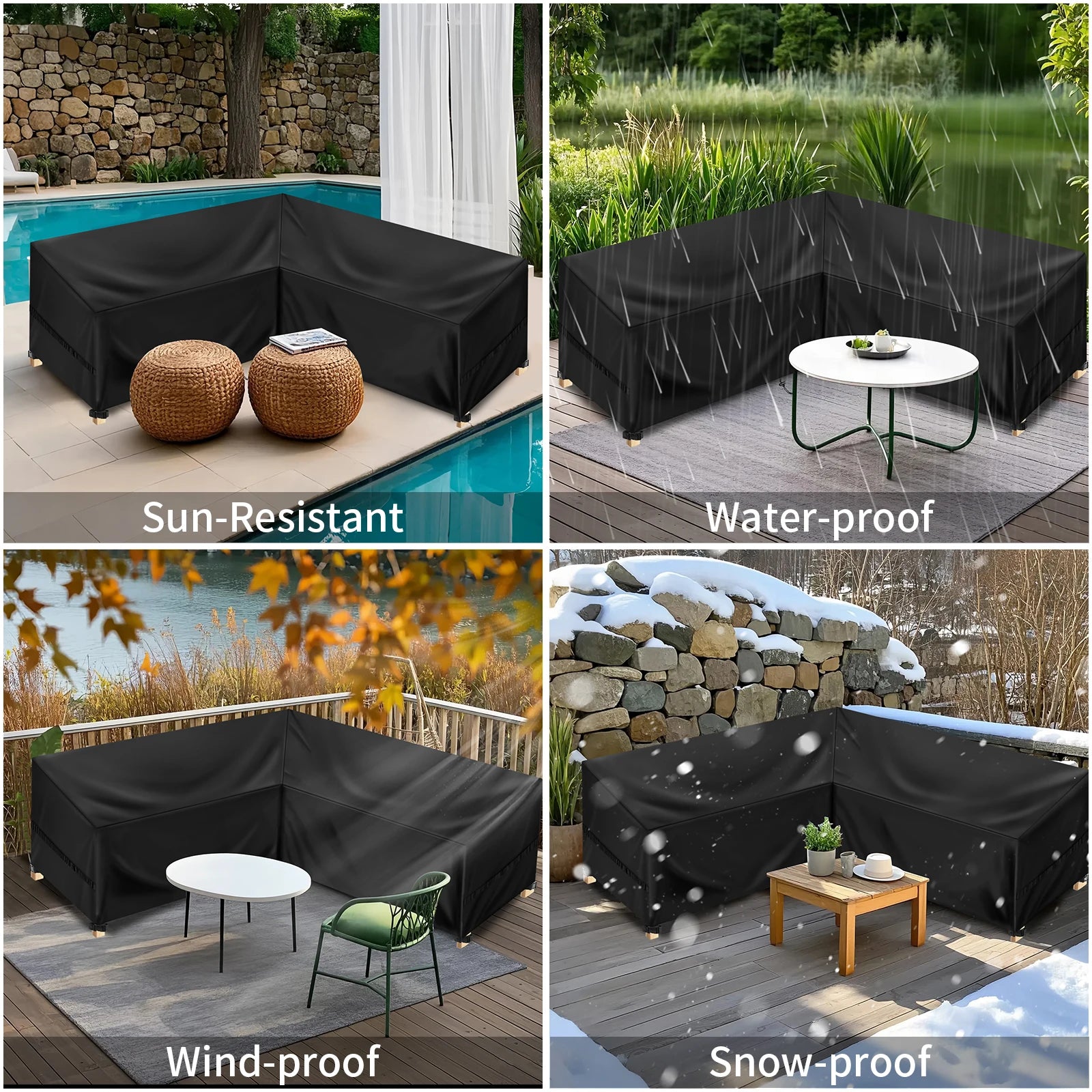 Outdoor Waterproof Sectional Sofa Cover Heavy Duty L-Shape Couch Cover Lawn Sofa Covers Garden Furniture Weather Protection