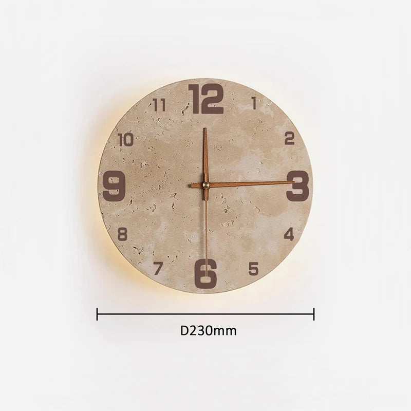 Modern Creative Clock Living Room Wabi Sabi Wall Lamp Nordic Simple Yellow Travertine Restaurant Corridor Circular Sconce Light
