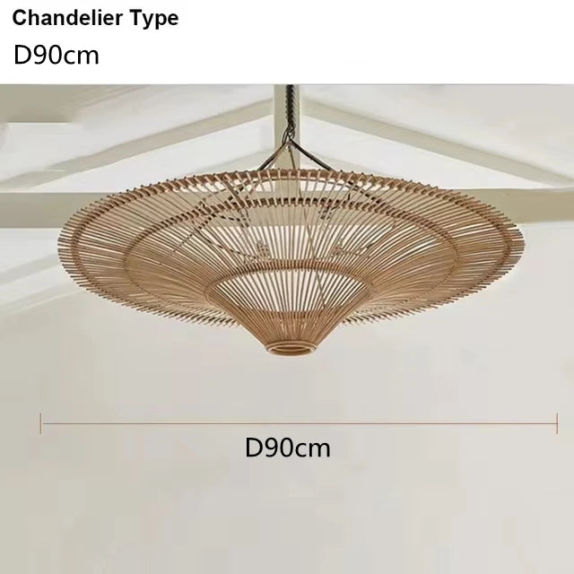 Large Wicker Pendant Lamp Wabi Sabi Style Rattan Chandelier For Living Room Bedroom Restaurant Wood Hand Woven Pendant Lamp