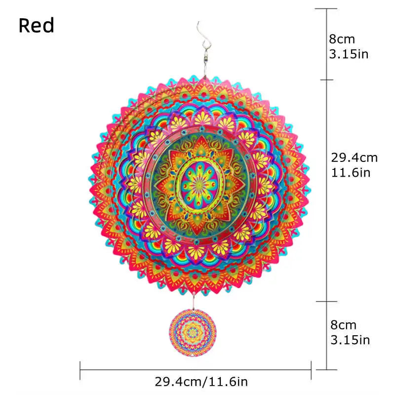 Wind Spinner Mandala Hanging Decor for Outdoor Yard and Garden Kinetic Sculpture Metal 3d Flower Chime Ramadan Patio Ornaments