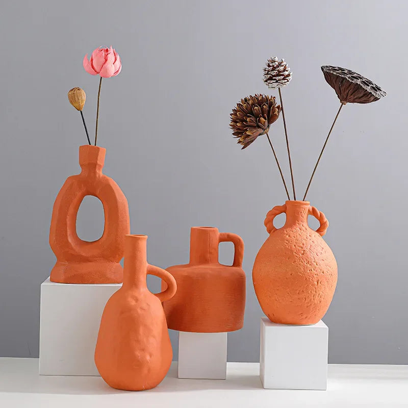 Nordic Minimalist Ceramics Vase Ornaments Creative Living Room TV Cabinet Desktop Dried Flower Vases Home Decoration Accessories