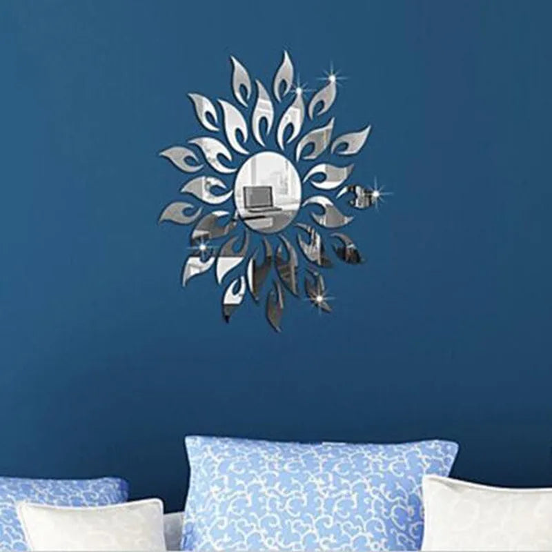 Mirror Sun Flower Art Removable Wall Sticker Acrylic Mural Decal Household Room Decoration