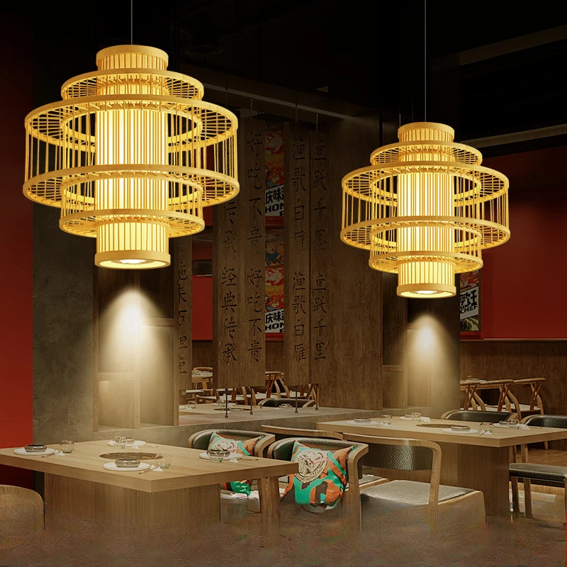 New Chinese restaurant chandelier, Zen bamboo art,  lantern, Chinese tea room, tea table, catering shop, commercial retro lamp