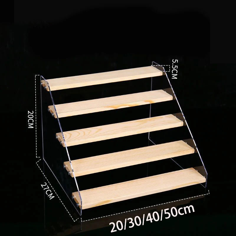 1-7 Step Acrylic Wood Display Stand Wooden Tiered Display Riser Shelf Organizer Rack for Perfumes Figures Collectibles Cupcakes
