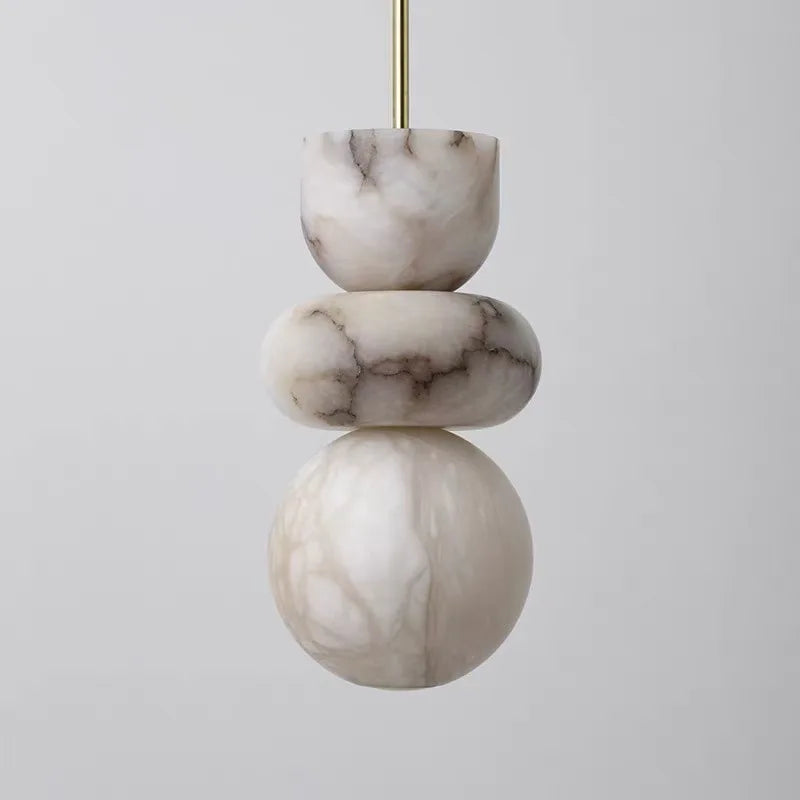 Simple LED Spanish Natural Marble Alabaster Pendant Lamp Living Room Corridor Bedside Chandelier Art Design Indoor Home Decor