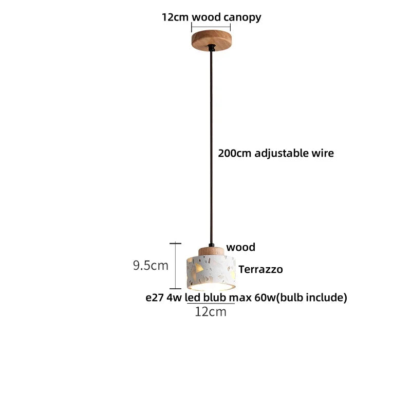 IWHD Wood Ball LED Pendant Lamp Restaurant Bar Living Room Decor Wabi Sabi Stone Terrazzo Nordic Modern Hanging Lights Lamparas