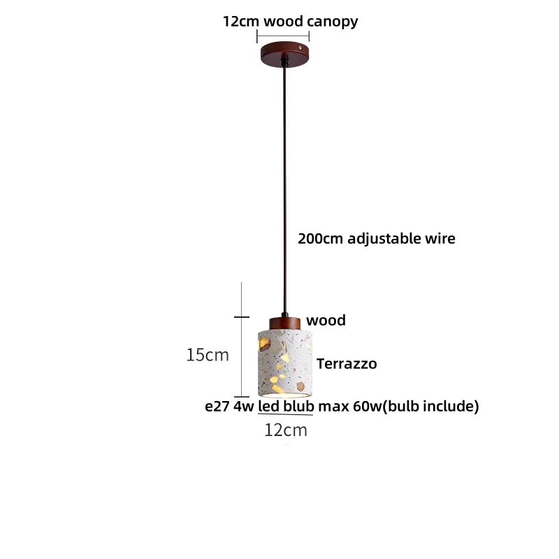 IWHD Wood Ball LED Pendant Lamp Restaurant Bar Living Room Decor Wabi Sabi Stone Terrazzo Nordic Modern Hanging Lights Lamparas