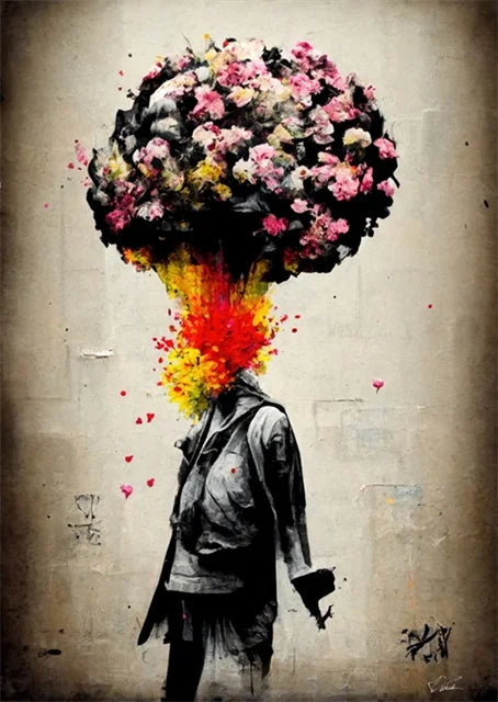 Banksy-Inspired Canvas Print-Graffiti Boy and Girl with Balloon Poster for Pop Street Art Decor in Living Room and Home