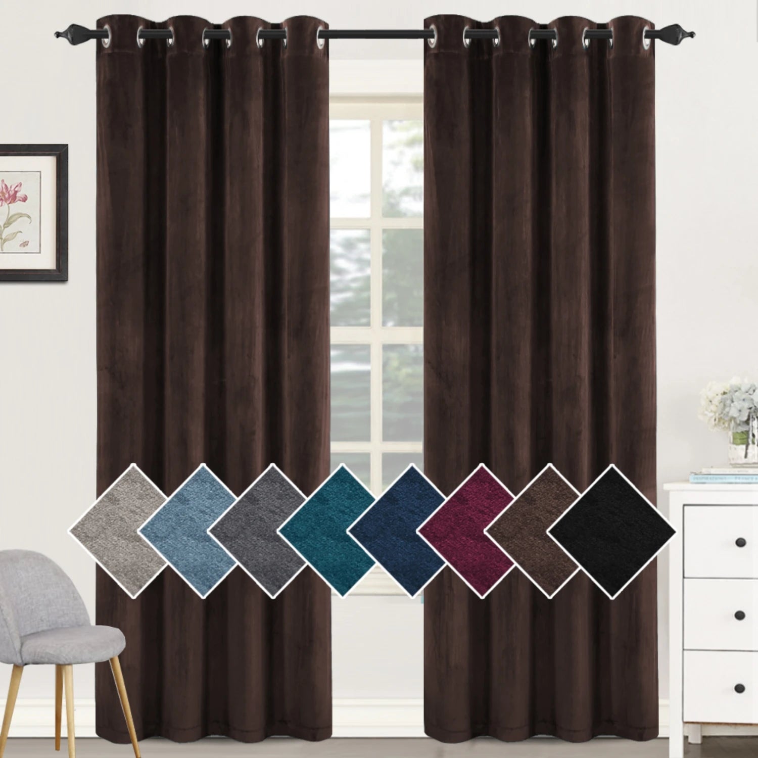 Velvet Blackout Curtains 2 Panels Set Thermal Insulated Long Curtains Drapes Room Darkening Grommet Drapes for Living Room