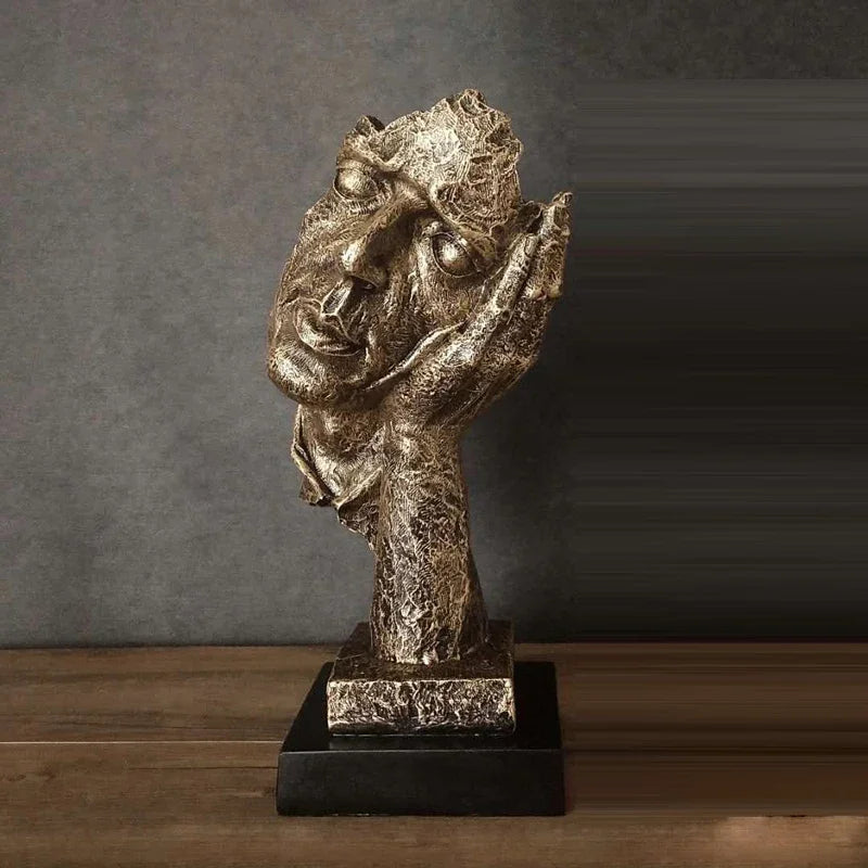 See No Evil Resin Art Silence Mask Figurines Decorations for Home Abstract Silence Is Gold Mask Miniatures Sculpture Artwork