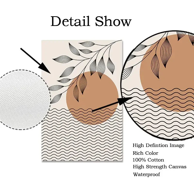 Boho Light Colour Block Canvas Painting Nordic Minimalist Lines Wall Art People Leaves Wall Art Home Living Room Decoration