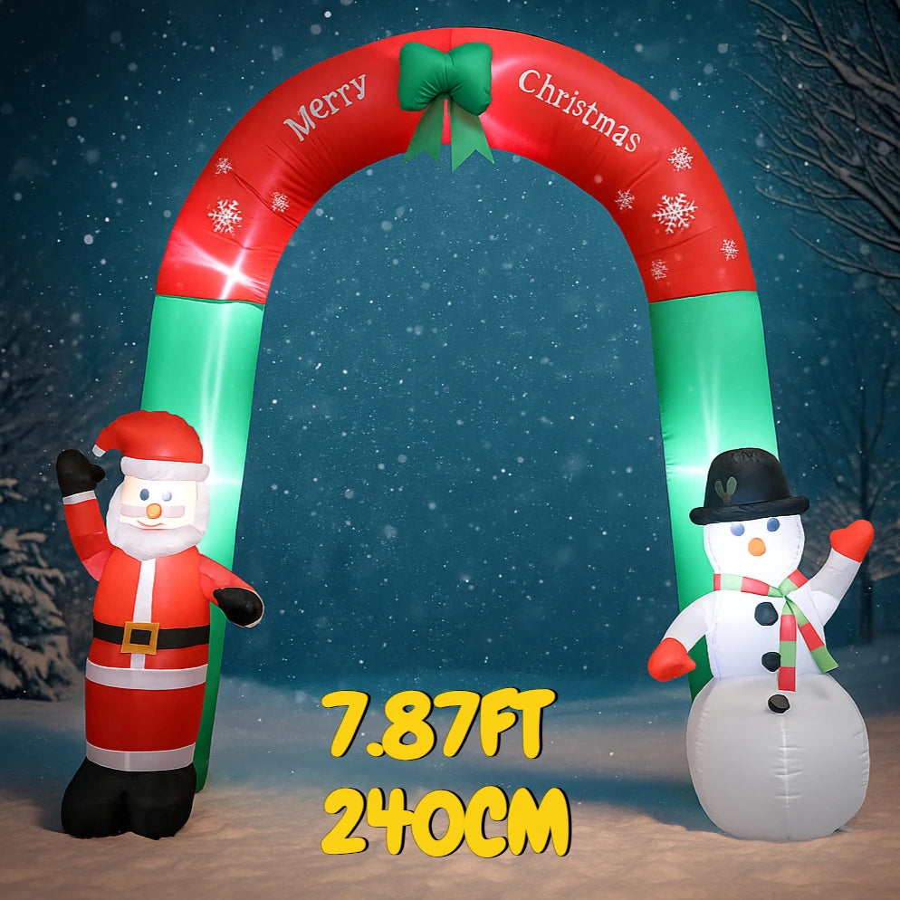 7.87FT Inflatable Toy Christmas Arch Santa Snowman Xmas Yard Decoration LED Lit Christmas Supplies Home Ornament Festive Gift