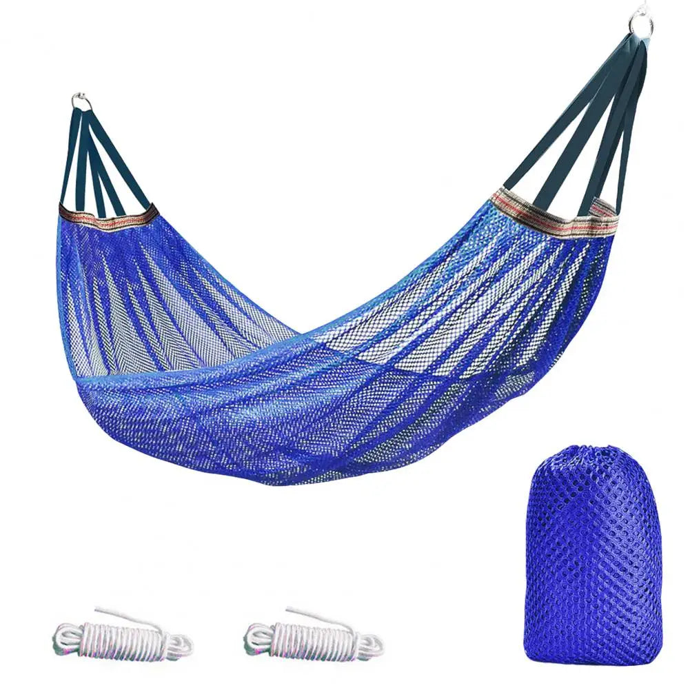 Portable Single Person Hammock with Carry Bag Breathable Mesh Swing for Camping Garden Patio Balcony Outdoor Relaxation
