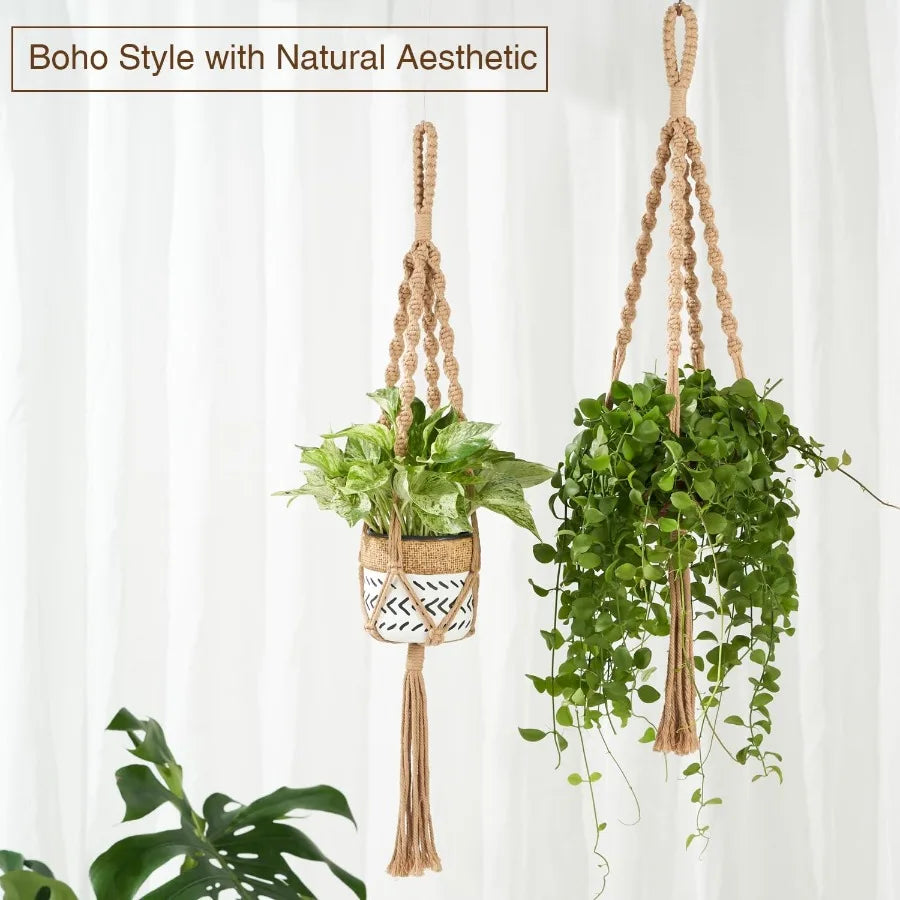 2Pcs Macrame Plant Hangers Indoor Outdoor 27.56 Boho Hanging Planters for Indoor Plants Macrame Wall Hanging Dr for Flower Pots