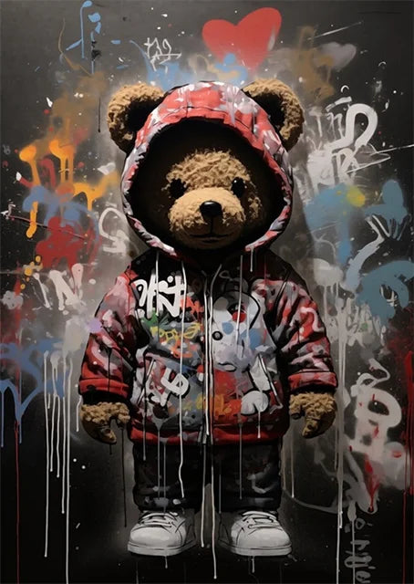 Banksy-Inspired Canvas Print-Graffiti Boy and Girl with Balloon Poster for Pop Street Art Decor in Living Room and Home