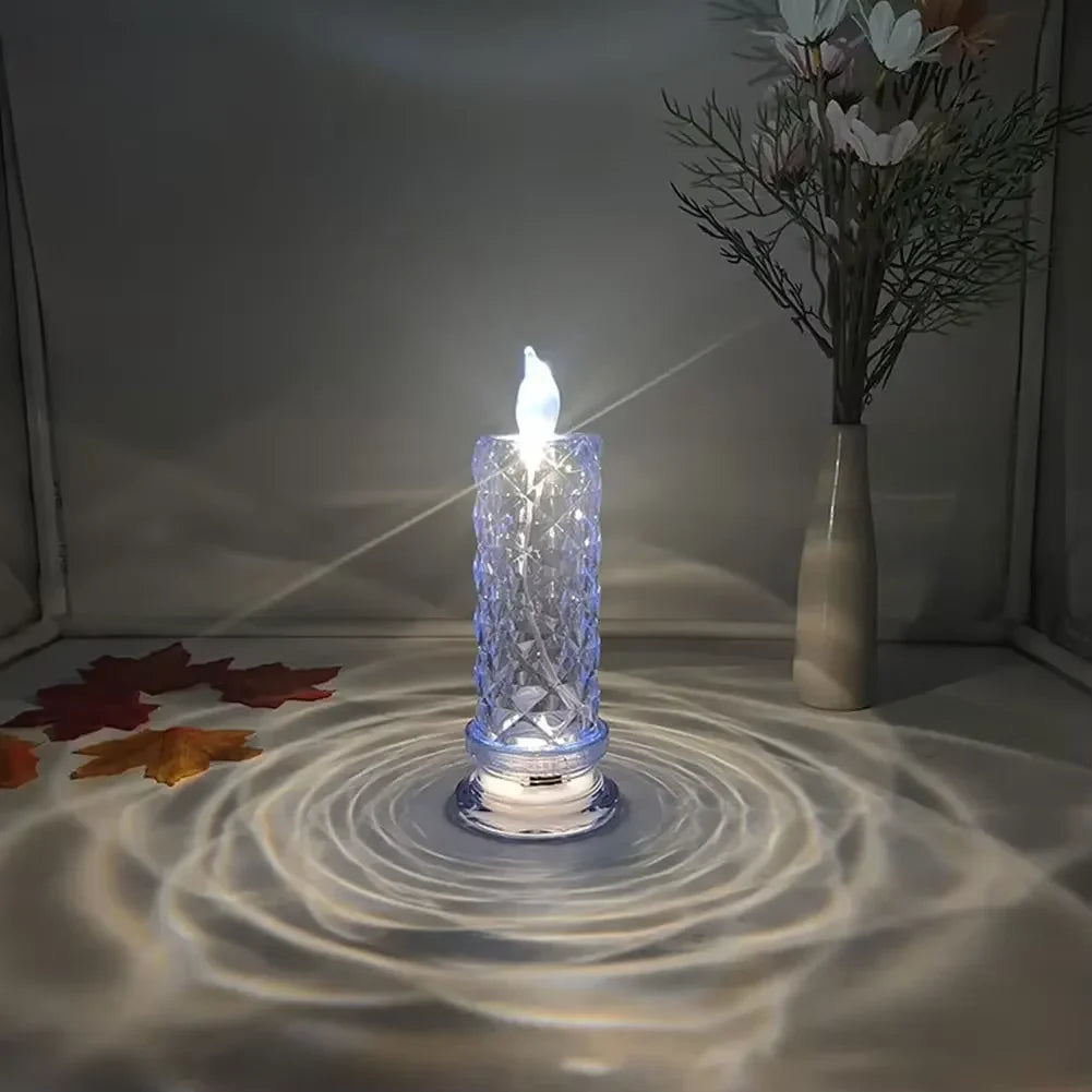 Crystal LED Candle Light Table Lamp Rose Projection Romantic Atmosphere Night Light for Bedroom Party Christmas Wedding Decorate