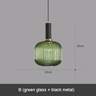 Modern Ribbed Glass Pendant Lamp Smoke Cognac Green Nordic Suspension Light Dinning Room Bedroom Restaurant Hotel Bedside Cafe