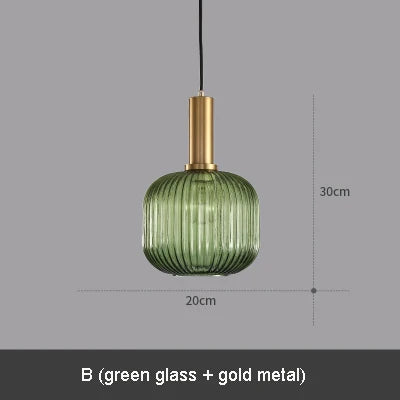 Modern Ribbed Glass Pendant Lamp Smoke Cognac Green Nordic Suspension Light Dinning Room Bedroom Restaurant Hotel Bedside Cafe