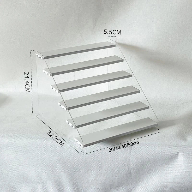 1-7 Step Acrylic Wood Display Stand Wooden Tiered Display Riser Shelf Organizer Rack for Perfumes Figures Collectibles Cupcakes