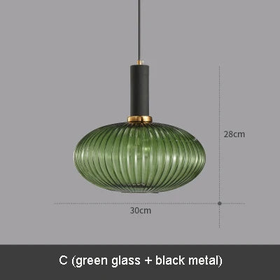 Modern Ribbed Glass Pendant Lamp Smoke Cognac Green Nordic Suspension Light Dinning Room Bedroom Restaurant Hotel Bedside Cafe