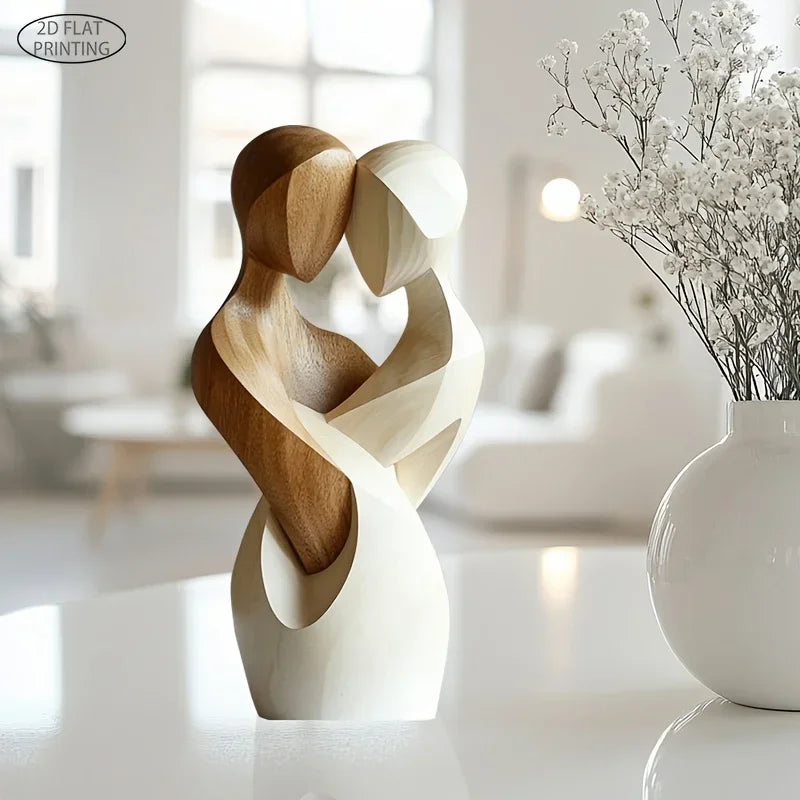 Modern Home Decor 2D Flat Elegant Wooden Couple Statue Artificial Wood for Living Room Bedroom or Office Sculpture Decoration